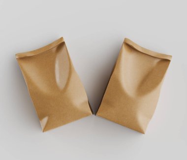 Beyaz Arkaplanda izole edilmiş model koleksiyonu için 3B resimleme Kraft Kağıt Torbası