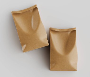 Beyaz Arkaplanda izole edilmiş model koleksiyonu için 3B resimleme Kraft Kağıt Torbası