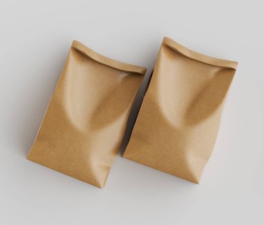 Beyaz Arkaplanda izole edilmiş model koleksiyonu için 3B resimleme Kraft Kağıt Torbası