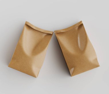 Beyaz Arkaplanda izole edilmiş model koleksiyonu için 3B resimleme Kraft Kağıt Torbası