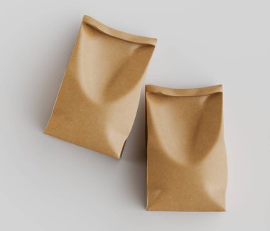 Beyaz Arkaplanda izole edilmiş model koleksiyonu için 3B resimleme Kraft Kağıt Torbası