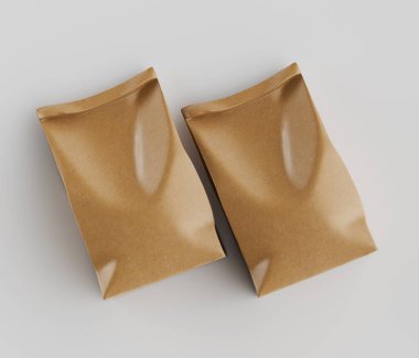 Beyaz Arkaplanda izole edilmiş model koleksiyonu için 3B resimleme Kraft Kağıt Torbası