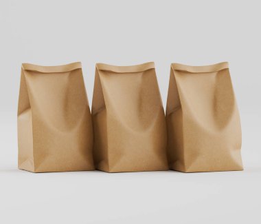 Beyaz Arkaplanda izole edilmiş model koleksiyonu için 3B resimleme Kraft Kağıt Torbası