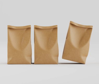 Beyaz Arkaplanda izole edilmiş model koleksiyonu için 3B resimleme Kraft Kağıt Torbası