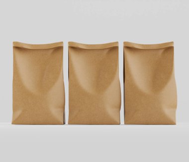 Beyaz Arkaplanda izole edilmiş model koleksiyonu için 3B resimleme Kraft Kağıt Torbası