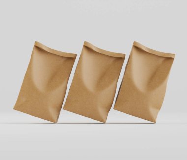 Beyaz Arkaplanda izole edilmiş model koleksiyonu için 3B resimleme Kraft Kağıt Torbası