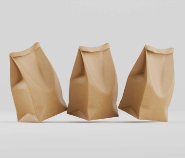 Beyaz Arkaplanda izole edilmiş model koleksiyonu için 3B resimleme Kraft Kağıt Torbası