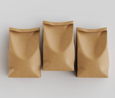 Beyaz Arkaplanda izole edilmiş model koleksiyonu için 3B resimleme Kraft Kağıt Torbası