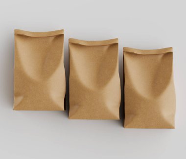 Beyaz Arkaplanda izole edilmiş model koleksiyonu için 3B resimleme Kraft Kağıt Torbası