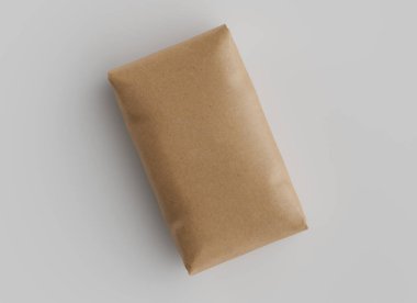 Çuval Paketleme kahverengi rengi gri arkaplanda izole edildi