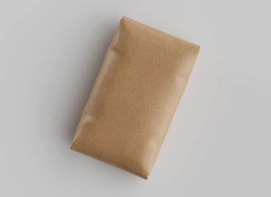 Çuval Paketleme kahverengi rengi gri arkaplanda izole edildi