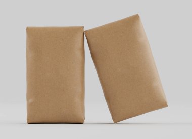Çuval Paketleme kahverengi rengi gri arkaplanda izole edildi