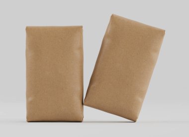 Çuval Paketleme kahverengi rengi gri arkaplanda izole edildi