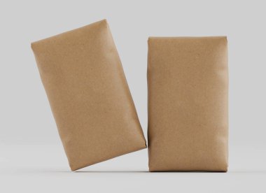 Çuval Paketleme kahverengi rengi gri arkaplanda izole edildi