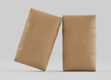 Çuval Paketleme kahverengi rengi gri arkaplanda izole edildi