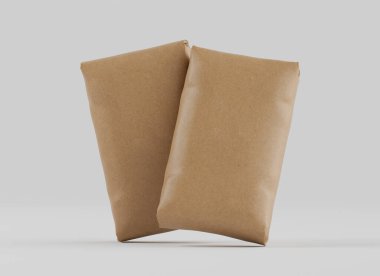 Çuval Paketleme kahverengi rengi gri arkaplanda izole edildi