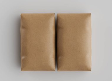 Çuval Paketleme kahverengi rengi gri arkaplanda izole edildi