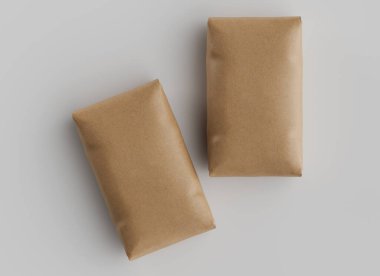 Çuval Paketleme kahverengi rengi gri arkaplanda izole edildi