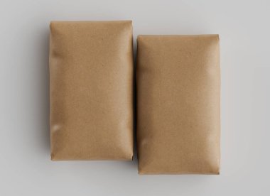 Çuval Paketleme kahverengi rengi gri arkaplanda izole edildi