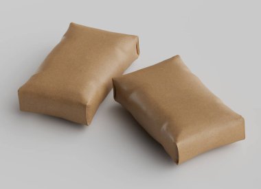 Çuval Paketleme kahverengi rengi gri arkaplanda izole edildi