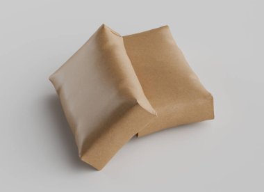 Çuval Paketleme kahverengi rengi gri arkaplanda izole edildi