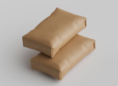 Çuval Paketleme kahverengi rengi gri arkaplanda izole edildi