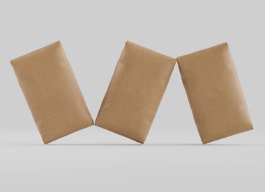 Çuval Paketleme kahverengi rengi gri arkaplanda izole edildi