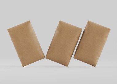 Çuval Paketleme kahverengi rengi gri arkaplanda izole edildi