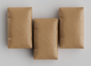 Çuval Paketleme kahverengi rengi gri arkaplanda izole edildi