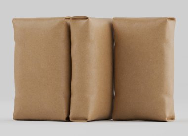 Çuval Paketleme kahverengi rengi gri arkaplanda izole edildi