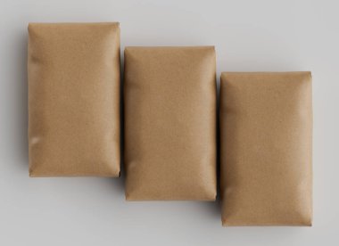 Çuval Paketleme kahverengi rengi gri arkaplanda izole edildi