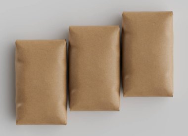 Çuval Paketleme kahverengi rengi gri arkaplanda izole edildi