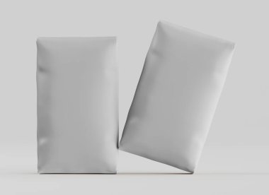 Gri arkaplan üzerinde izole edilmiş beyaz paketleme rengi, modelleme koleksiyonu için 3d resimleme