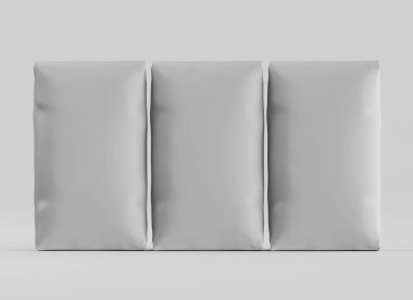 Gri arkaplan üzerinde izole edilmiş beyaz paketleme rengi, modelleme koleksiyonu için 3d resimleme