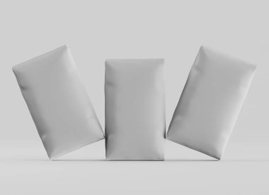 Gri arkaplan üzerinde izole edilmiş beyaz paketleme rengi, modelleme koleksiyonu için 3d resimleme