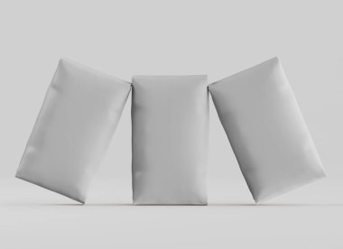 Gri arkaplan üzerinde izole edilmiş beyaz paketleme rengi, modelleme koleksiyonu için 3d resimleme