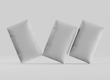 Gri arkaplan üzerinde izole edilmiş beyaz paketleme rengi, modelleme koleksiyonu için 3d resimleme