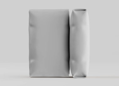 Gri arkaplan üzerinde izole edilmiş beyaz paketleme rengi, modelleme koleksiyonu için 3d resimleme