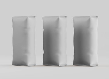 Gri arkaplan üzerinde izole edilmiş beyaz paketleme rengi, modelleme koleksiyonu için 3d resimleme