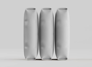 Gri arkaplan üzerinde izole edilmiş beyaz paketleme rengi, modelleme koleksiyonu için 3d resimleme