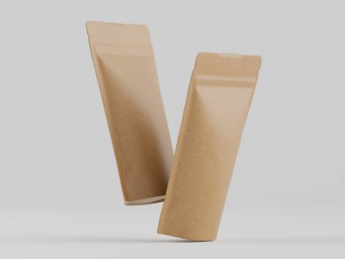 Bir stüdyo ortamında iki açık bej paket paketi sunuluyor. Pürüzsüz, mat bir yapıya bürünmüş ve tarafsız gri bir arkaplana karşı havada konumlandırılmışlardır. Sahne, böyle ürünler için zarif, minimalist bir tasarım öneriyor.