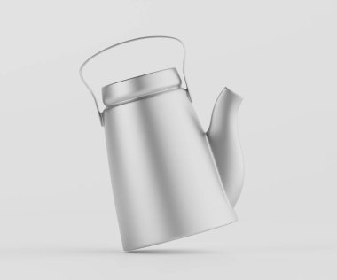 Metalik gümüş bir çaydanlık kapalı bir stüdyo ortamında sunuluyor. Çaydanlık açılı, hareket ve üç boyutlu bir his veriyor. Işık nötr, görünür gölgeleri yok, temiz ve modern bir estetik yaratıyor. Reklam için uygun.