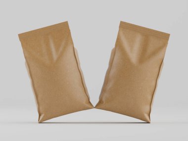 Ayrı bir stüdyo ortamında iki açık bej kese kağıdı sergileniyor. Poşetler boş görünüyor ve nötr gri zemine karşı hafifçe yükseltilmiş bir konumda sergileniyorlar. Çantalar pürüzsüz ve mat bir son sergiliyorlar. Sunum s