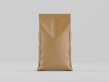 Tarafsız gri arka planda, muhtemelen gıda veya diğer ürünler için açık bej renkli bir kağıt paketi gösteriliyor. Paketin pürüzsüz bir dokusu ve basit bir tasarımı var. Aydınlatma bile, temiz ve profesyonel bir görünüm yaratıyor, teşhir çubuğu için uygun.