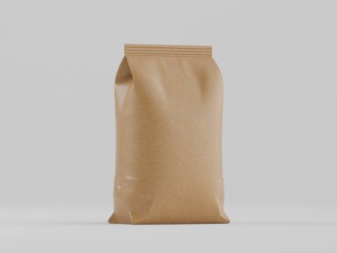 Kahve kesesi kahverengi 3d renginde çizim modeli koleksiyonu için gri arkaplanda izole edilmiş.