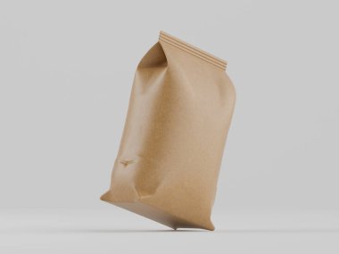 Kahve kesesi kahverengi 3d renginde çizim modeli koleksiyonu için gri arkaplanda izole edilmiş.