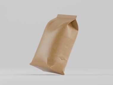 Kahve kesesi kahverengi 3d renginde çizim modeli koleksiyonu için gri arkaplanda izole edilmiş.