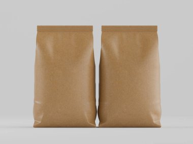 Kahve kesesi kahverengi 3d renginde çizim modeli koleksiyonu için gri arkaplanda izole edilmiş.