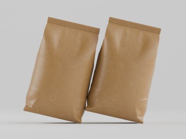 Kahve kesesi kahverengi 3d renginde çizim modeli koleksiyonu için gri arkaplanda izole edilmiş.