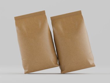 Kahve kesesi kahverengi 3d renginde çizim modeli koleksiyonu için gri arkaplanda izole edilmiş.